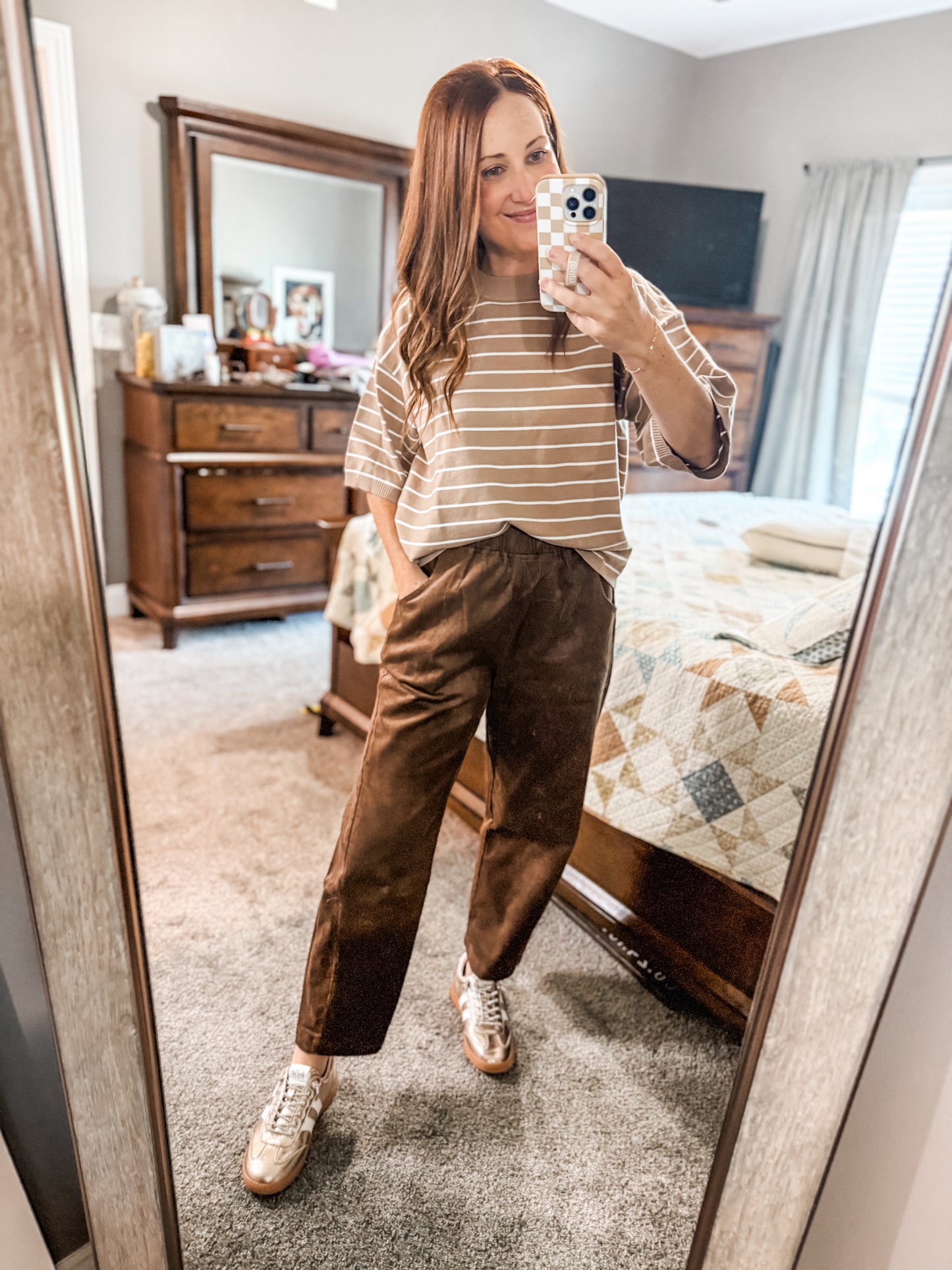 Stripes For Days Sweater Tan/White