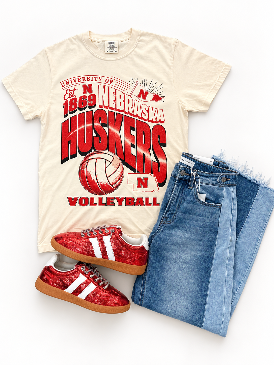 Nebraska Retro Huskers Volleyball T Ivory