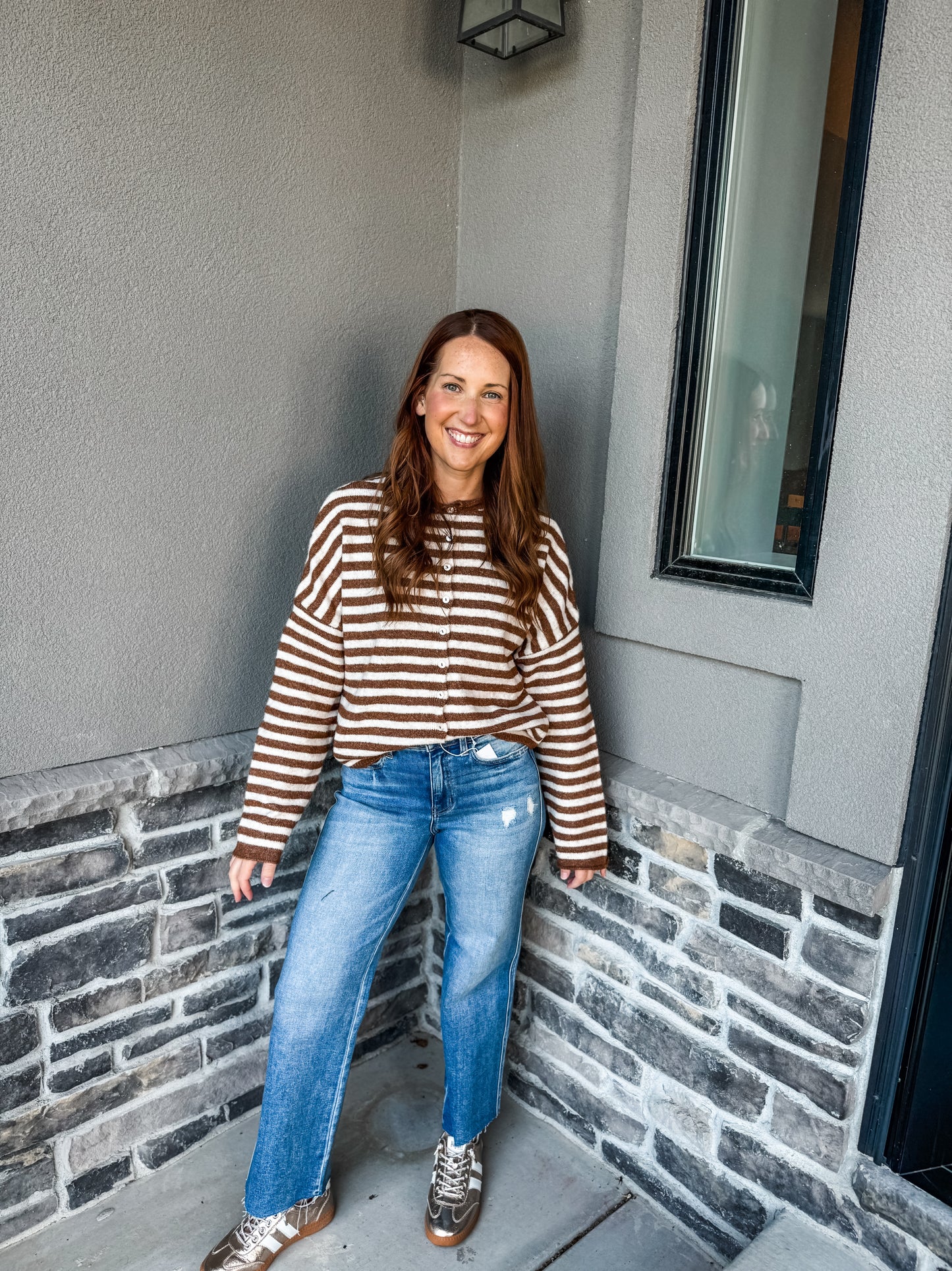 Piper Cardigan Brown Stripe