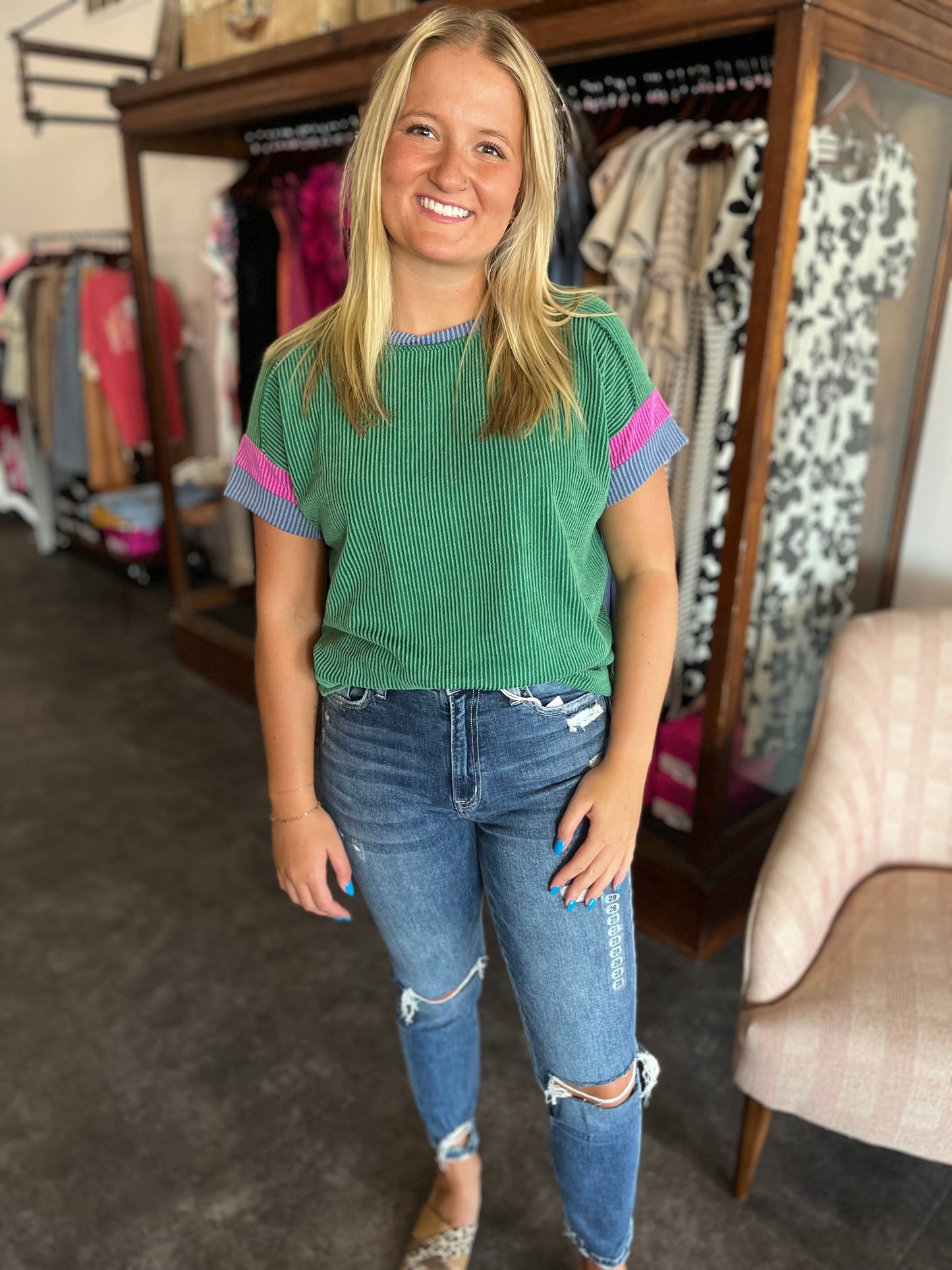 Just A Dream Sleeve Colorblock Shirt Kelly Green