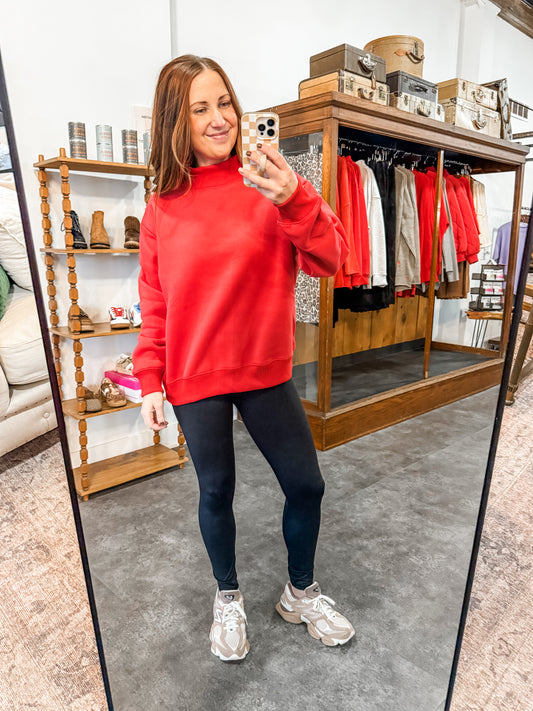 Mock Neck Sweatshirt Red