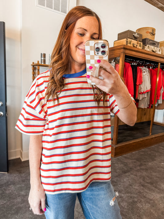 Cozy Weekend Stripe T Ivory/Red/Blue