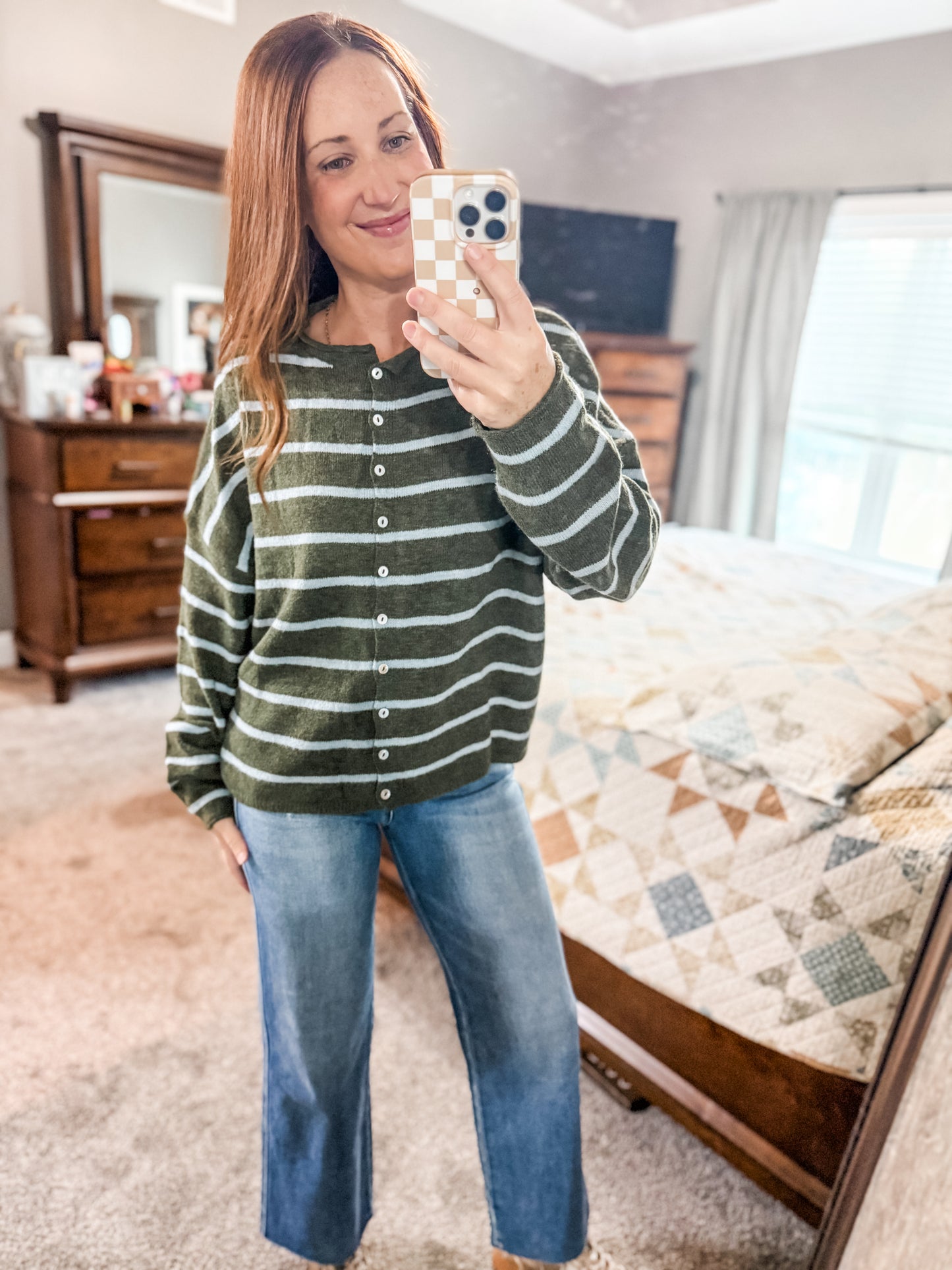 Piper Cardigan Olive/Blue Stripe