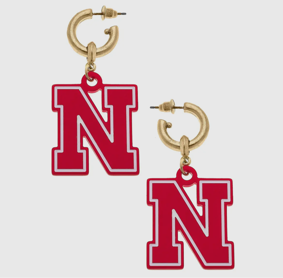 Nebraska N Hoop Earrings Red with White Outline