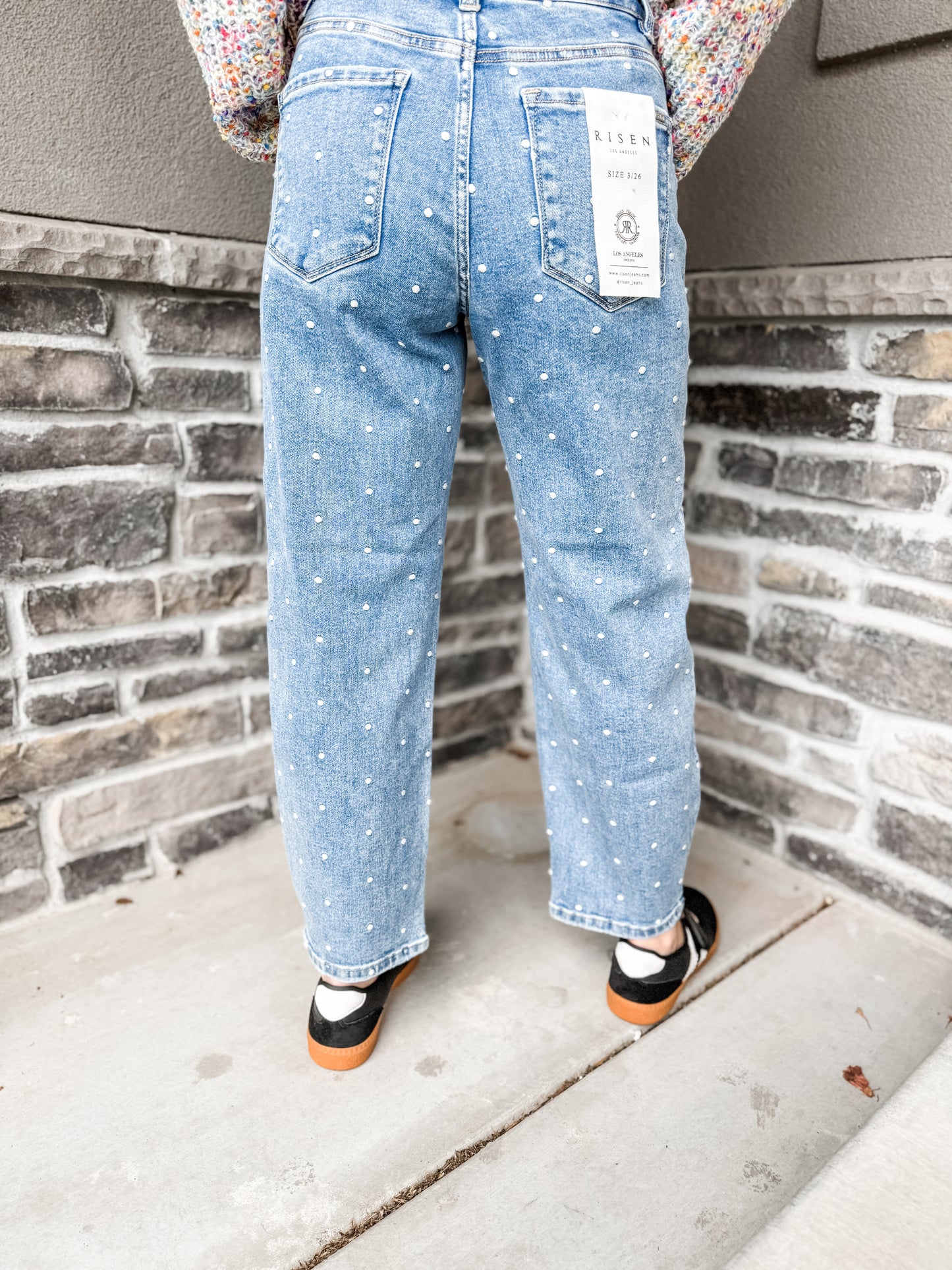 Risen Embroidered Polka Dot Barrel Jeans