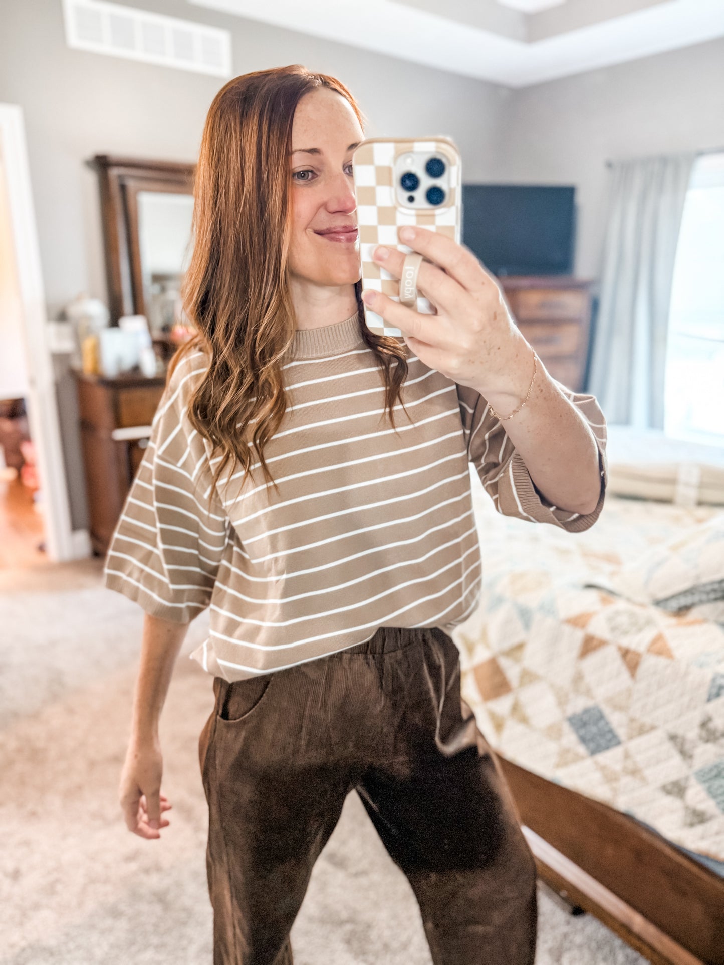 Stripes For Days Sweater Tan/White