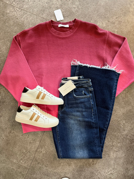 Dark Pink Ombre Corded Crew