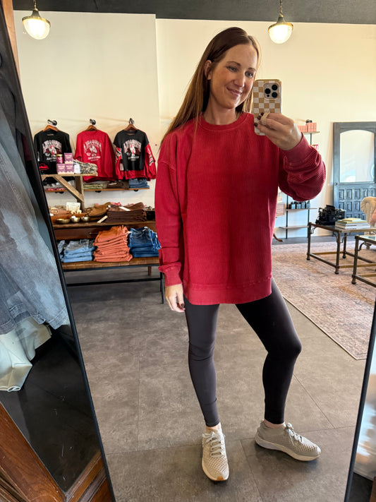 Crimson Rounded Bottom Corded Crew