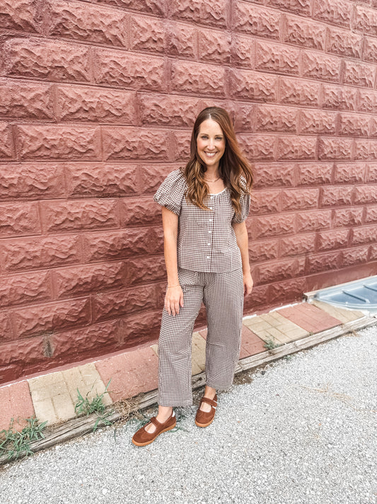 For the Love of Gingham Pants Brown
