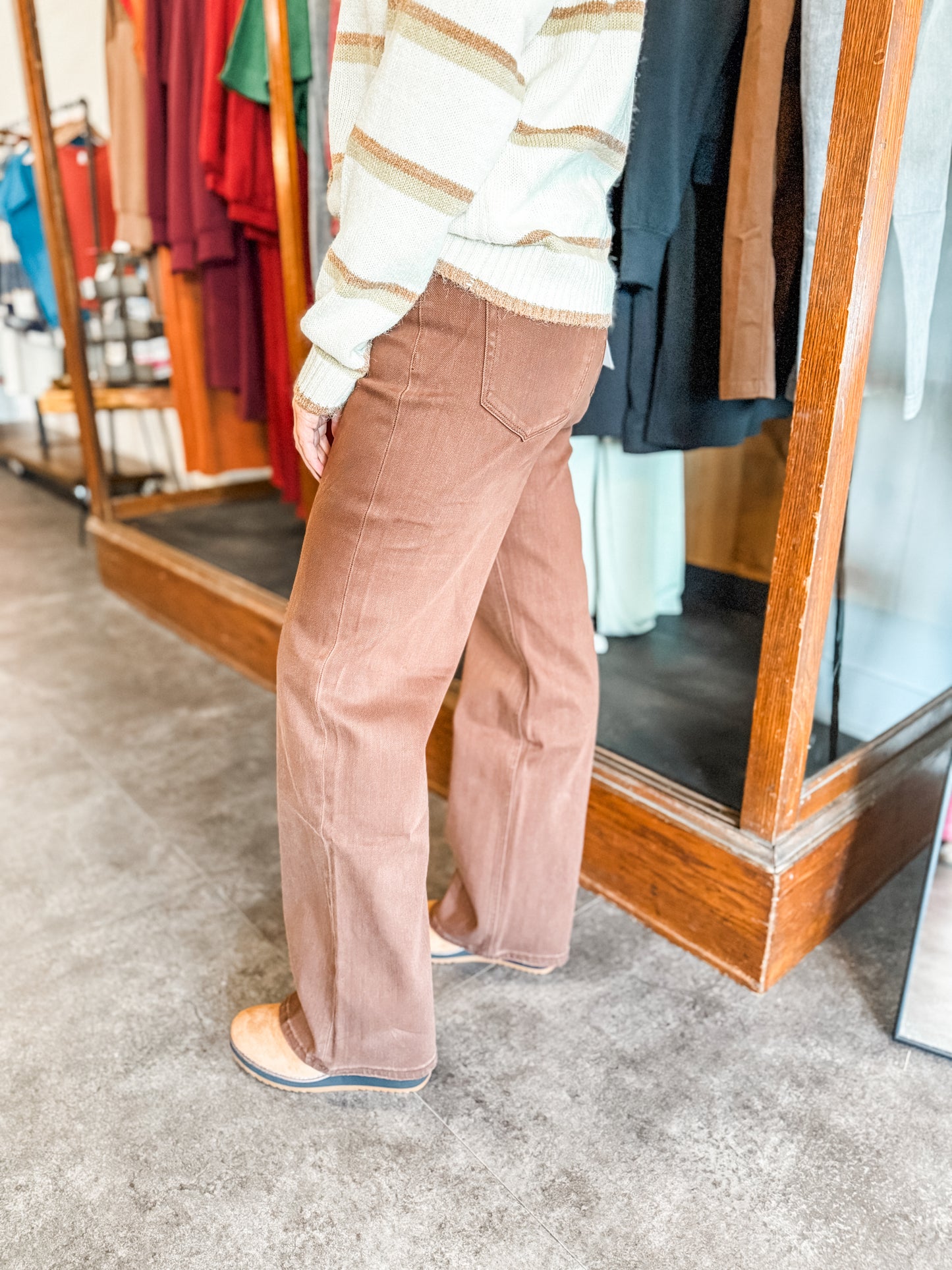 Mica High Rise Brown Wide Leg Denim