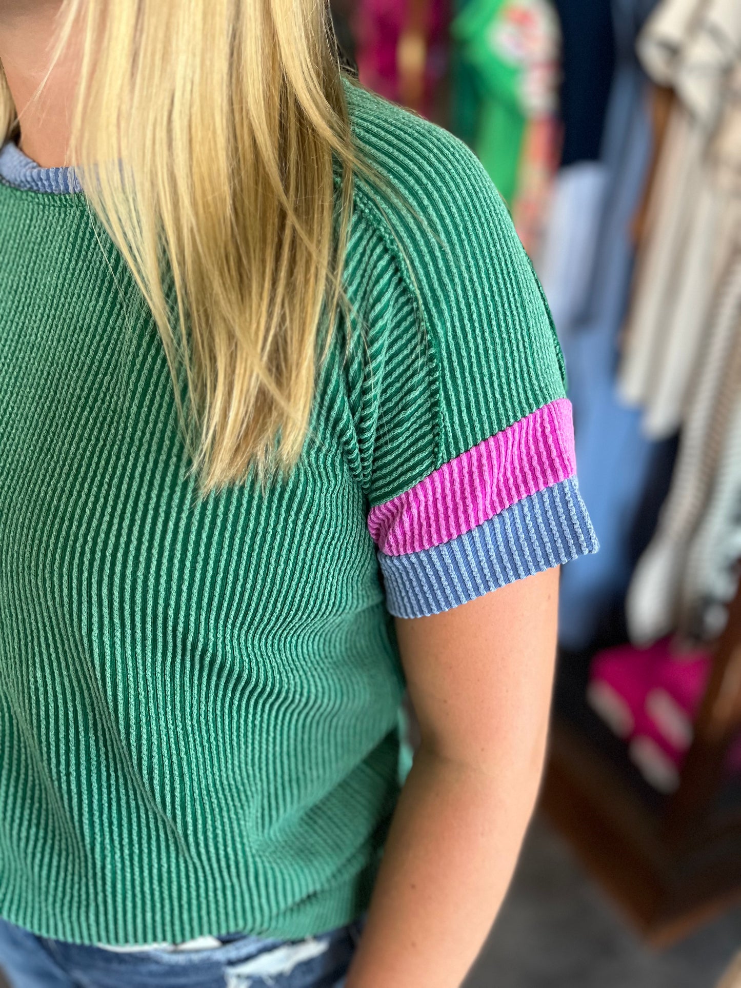 Just A Dream Sleeve Colorblock Shirt Kelly Green