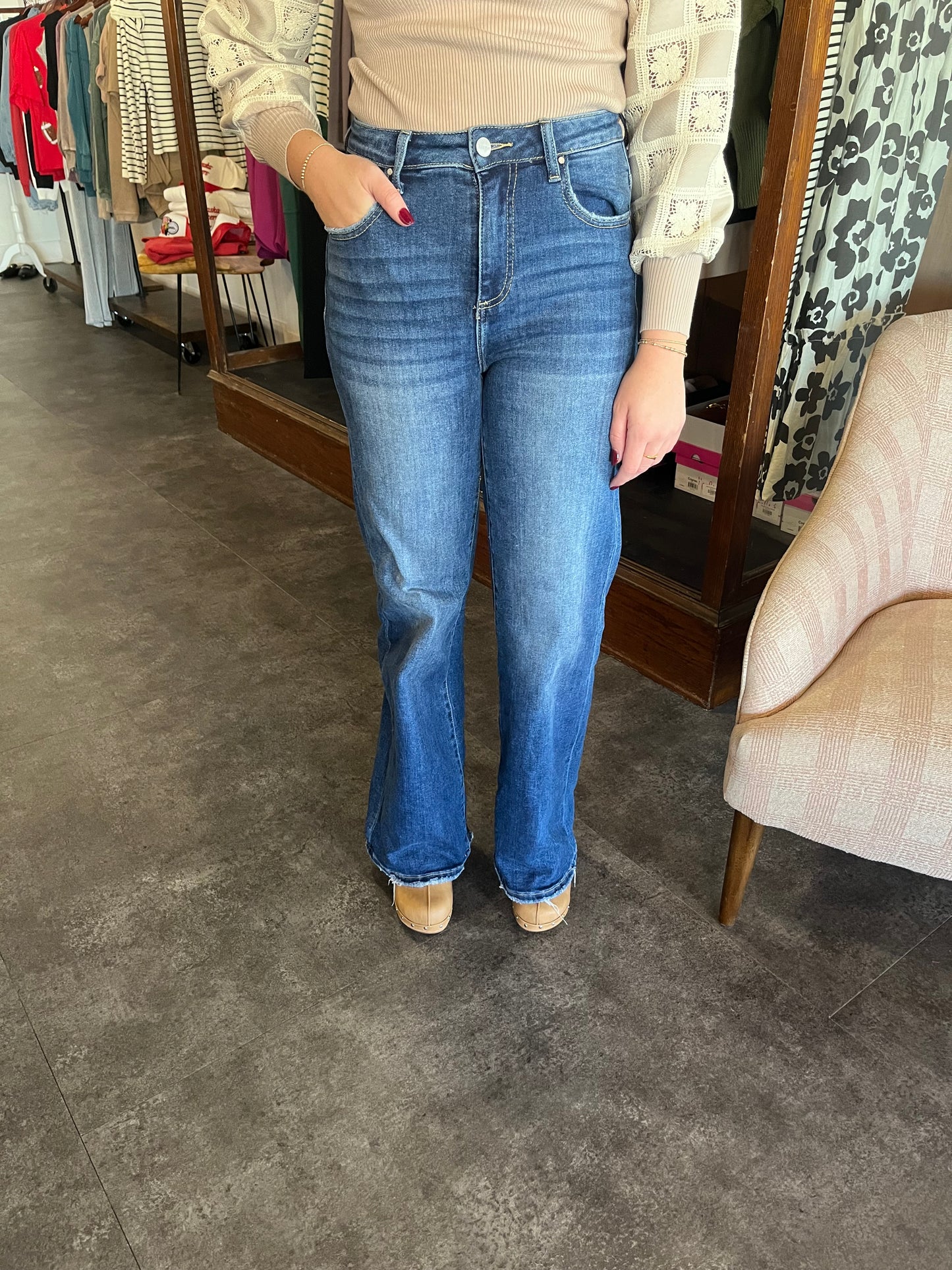 Risen High Rise Wide Leg Jeans