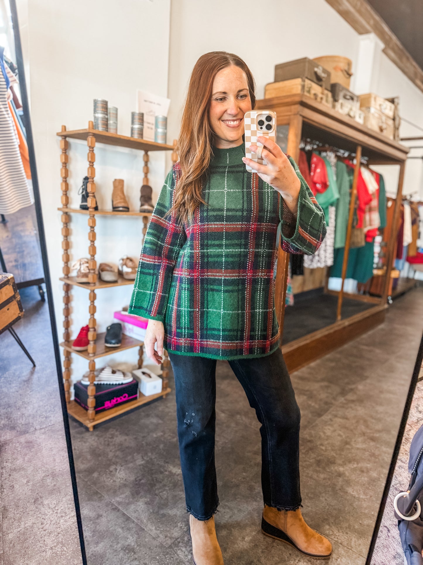 Tis The Season Plaid Sweater Green