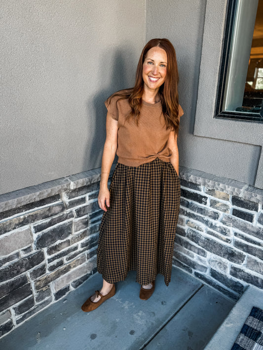 Checks All the Boxes Dress Camel