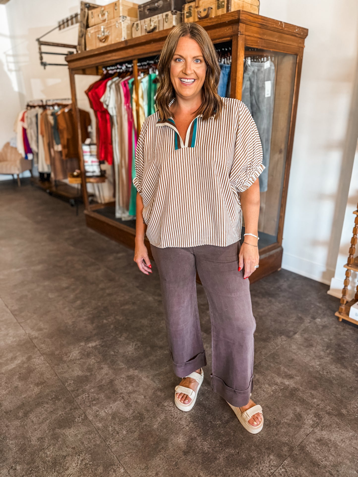 Falling for Stripes Top Caramel