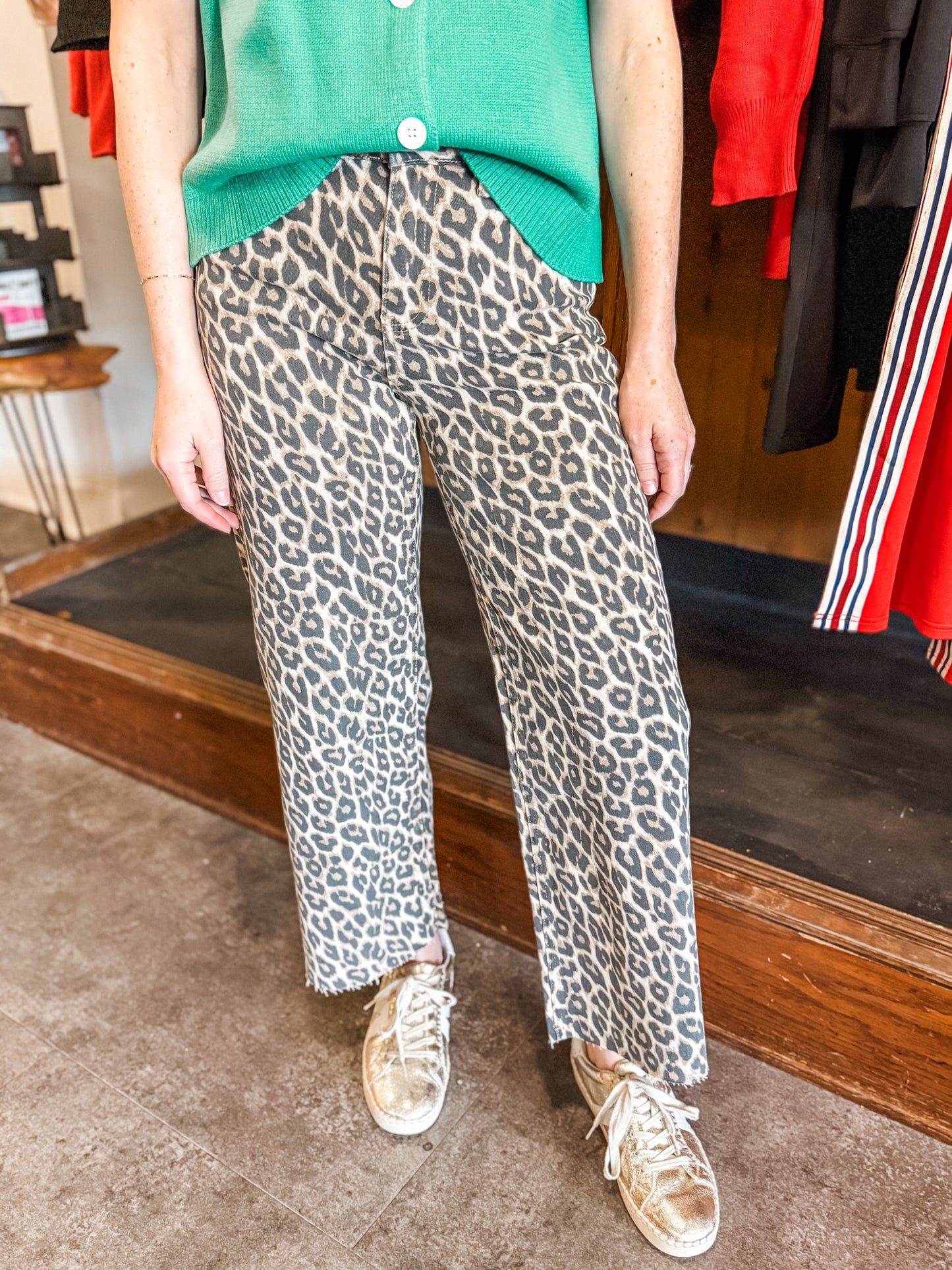 Vervet Wide Leg Leopard Jeans