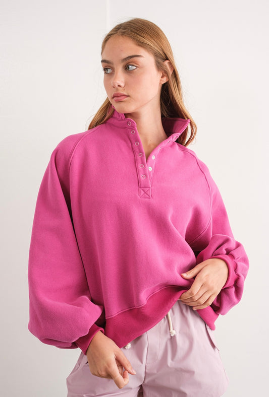 The Piper Snap Up Sweatshirt Fuchsia