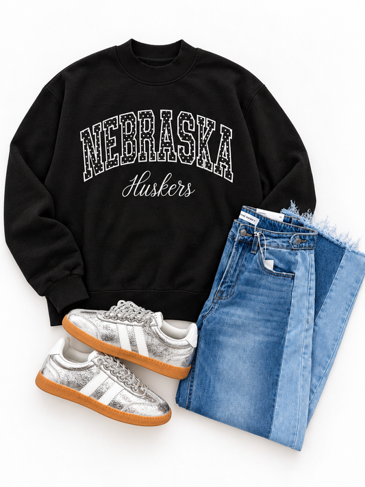 Nebraska Huskers Black Embroidered Mockneck