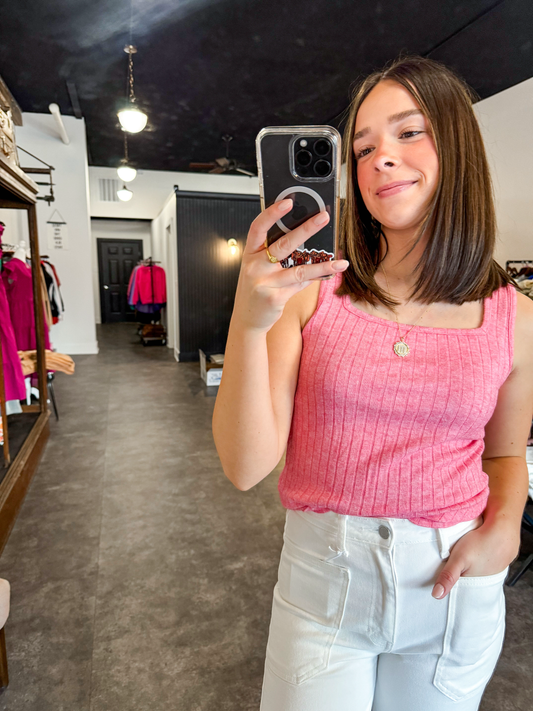 Everyday Square Neck Ribbed Tank Hot Pink