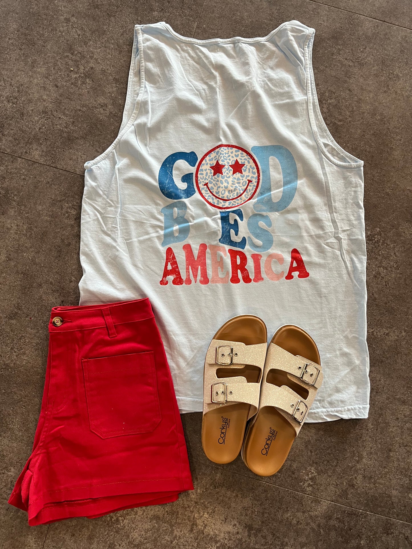 God Bless America Tank Chambray