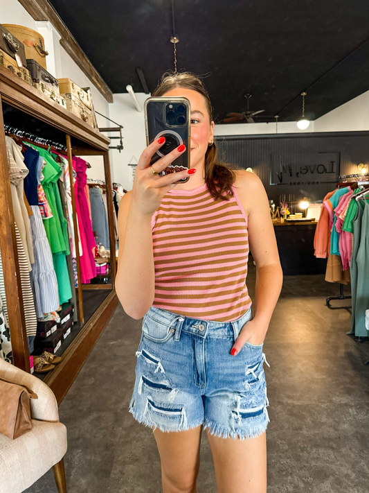 Tell It All Striped Sweater Tank Brown/Pink