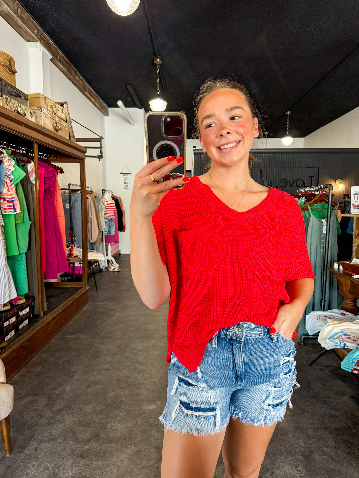 Stay Classy Short Sleeve Sweater Red